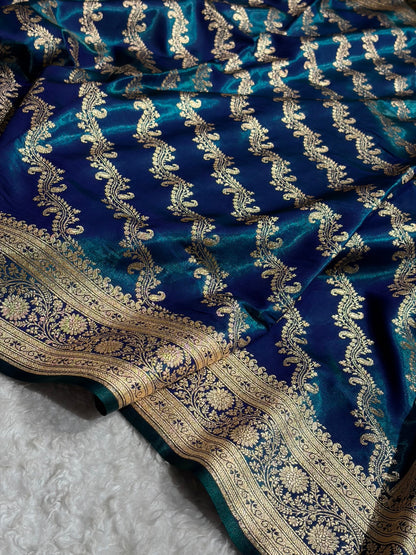 Cross Pattern Banarasi Satin Silk Saree | Jacquard Weave Satin Katan Silk Saree for Women