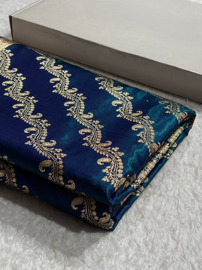 Cross Pattern Banarasi Satin Silk Saree | Jacquard Weave Satin Katan Silk Saree for Women