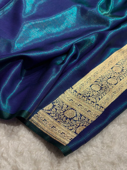 Cross Pattern Banarasi Satin Silk Saree | Jacquard Weave Satin Katan Silk Saree for Women