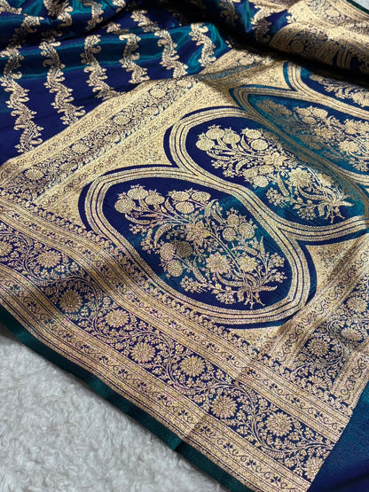 Cross Pattern Banarasi Satin Silk Saree | Jacquard Weave Satin Katan Silk Saree for Women