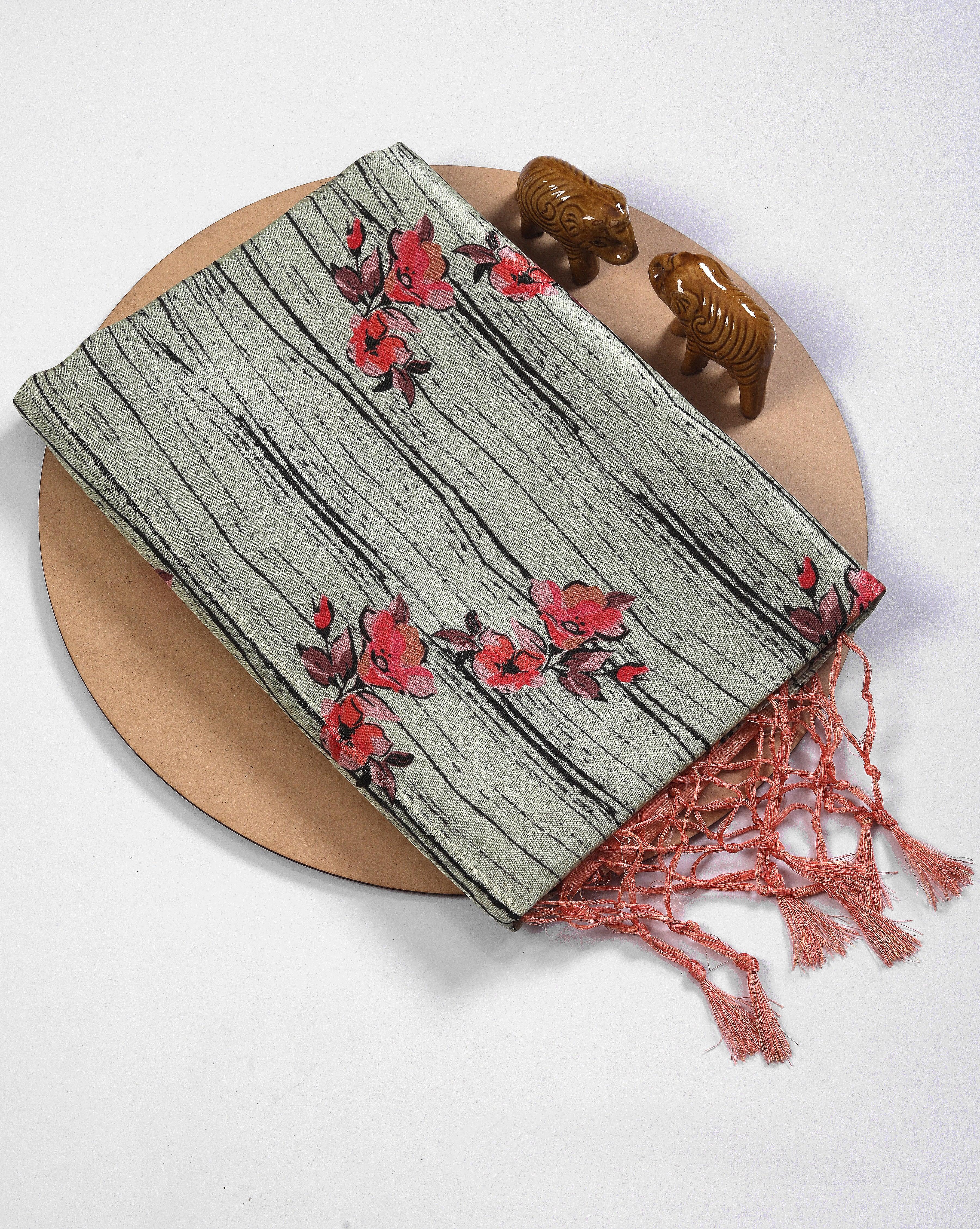 Digital soft silk printed saree in Orange