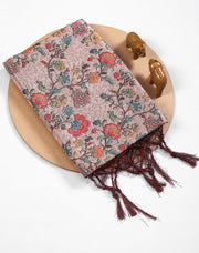 Digital soft silk printed saree in brown