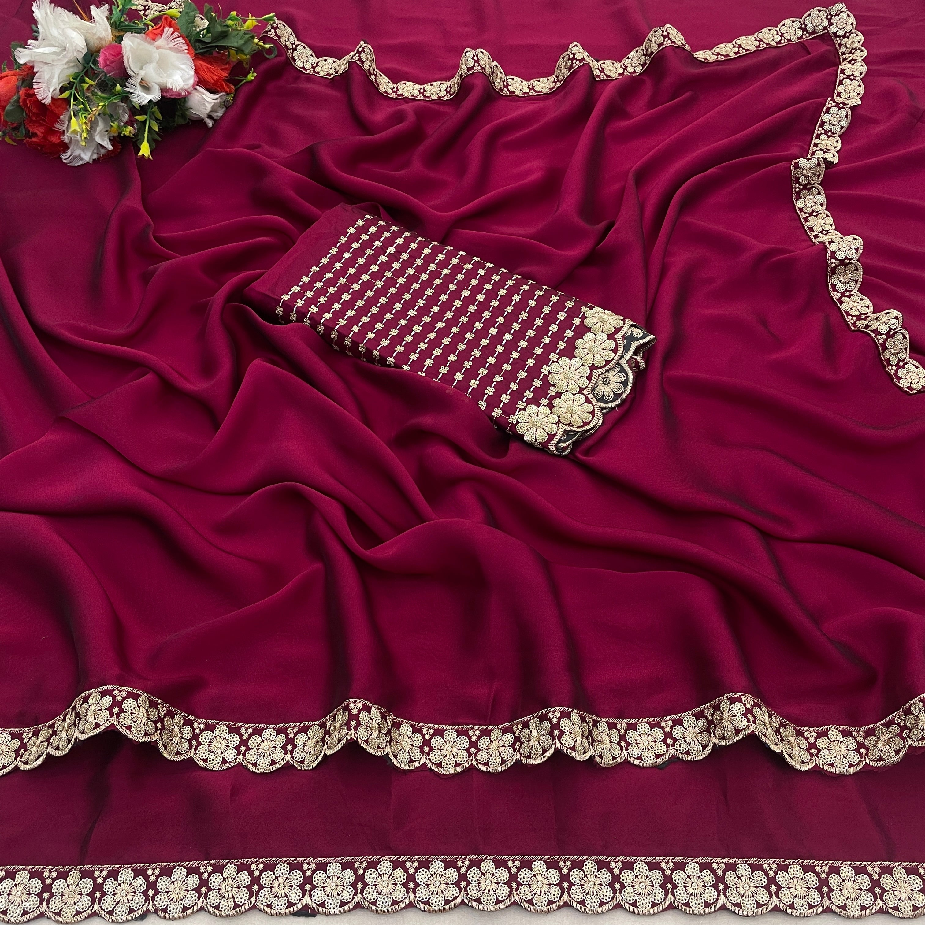 Experience Artistry in Every Detail: Contrast Blouse & Moti Handwork