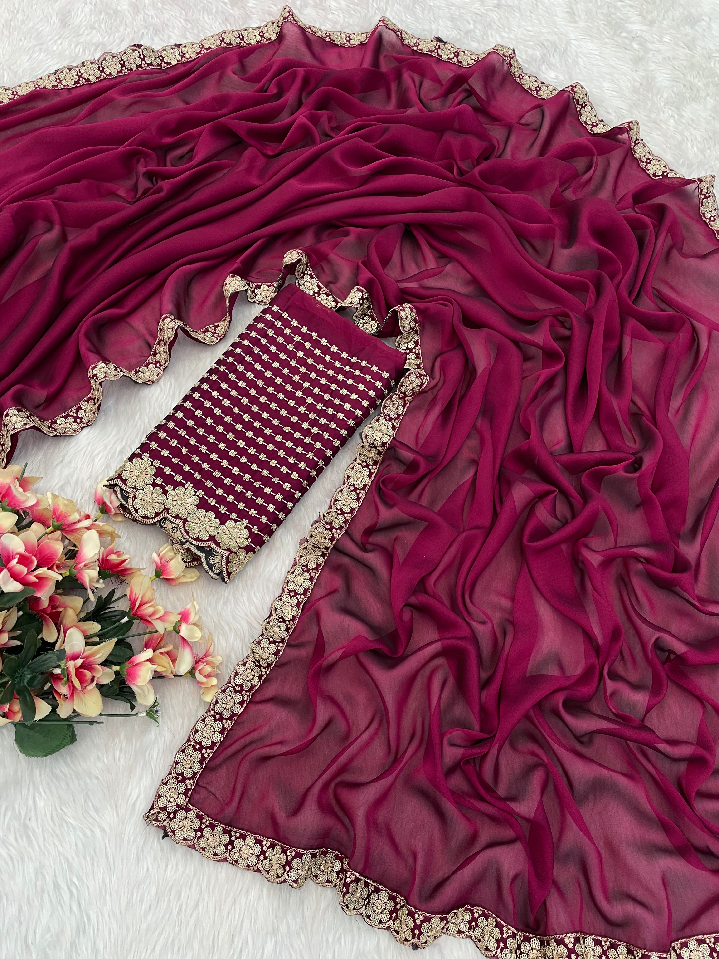 Experience Artistry in Every Detail: Contrast Blouse & Moti Handwork