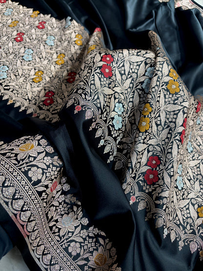 Mashru Silk Banarasi Saree with Rupa Sona Motifs & Scalloped Border