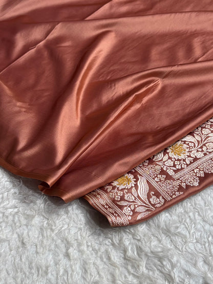 Mashru Satin Silk Banarasi Saree with Scalloped Border & Rupa Sona Motifs