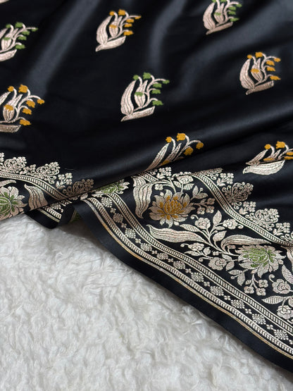 Mashru Satin Silk Banarasi Saree with Scalloped Border & Rupa Sona Motifs