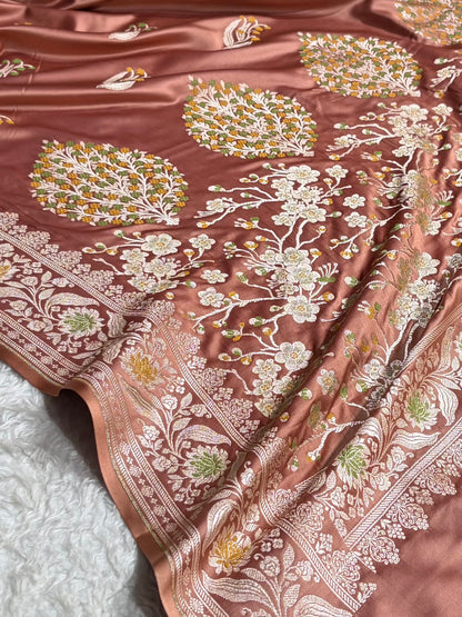 Mashru Satin Silk Banarasi Saree with Scalloped Border & Rupa Sona Motifs