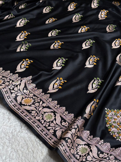 Mashru Satin Silk Banarasi Saree with Scalloped Border & Rupa Sona Motifs