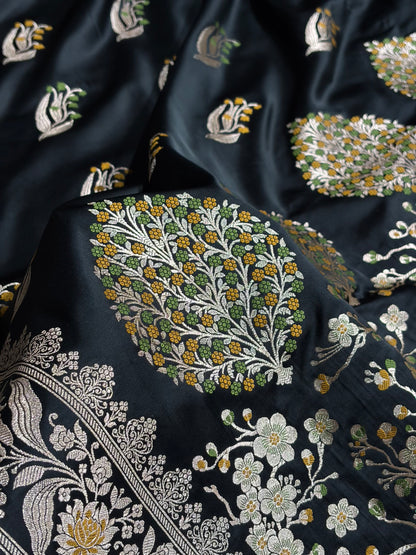 Mashru Satin Silk Banarasi Saree with Scalloped Border & Rupa Sona Motifs