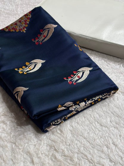 Mashru Satin Silk Banarasi Saree with Scalloped Border & Rupa Sona Motifs