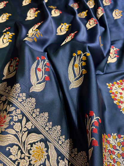 Mashru Satin Silk Banarasi Saree with Scalloped Border & Rupa Sona Motifs