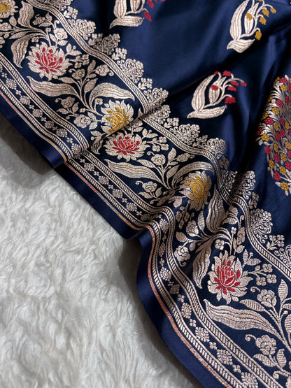Mashru Satin Silk Banarasi Saree with Scalloped Border & Rupa Sona Motifs