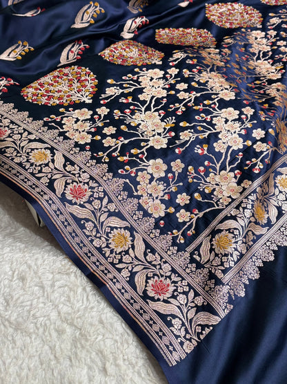 Mashru Satin Silk Banarasi Saree with Scalloped Border & Rupa Sona Motifs