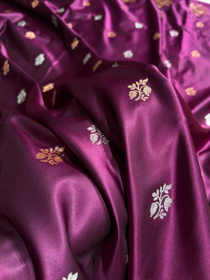 Banarasi Mashru Silk Saree with Floral Scalloped Border & Rupa Sona Motifs