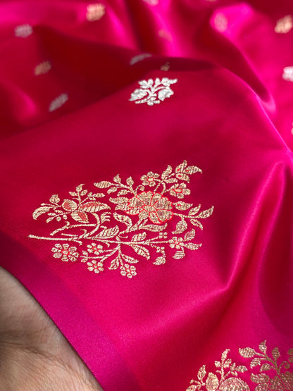 Banarasi Mashru Silk Saree with Floral Scalloped Border & Rupa Sona Motifs