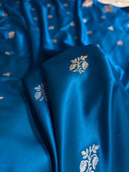 Banarasi Mashru Silk Saree with Floral Scalloped Border & Rupa Sona Motifs