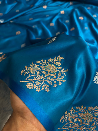 Banarasi Mashru Silk Saree with Floral Scalloped Border & Rupa Sona Motifs