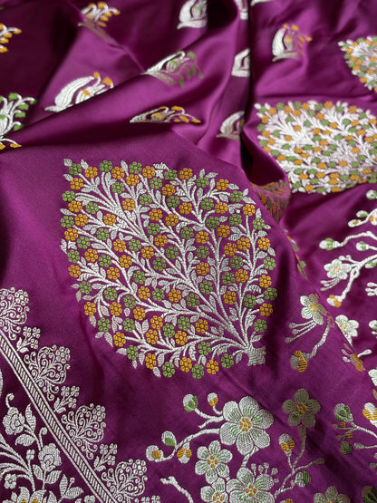 Mashru Satin Silk Banarasi Saree with Scalloped Border & Rupa Sona Motifs