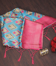 Digital soft silk printed saree in Sky blue