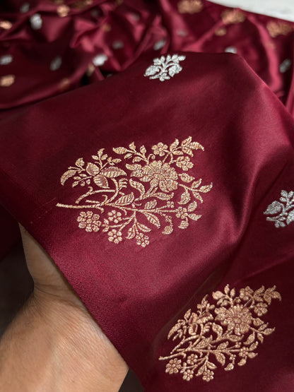 Banarasi Mashru Silk Saree with Floral Scalloped Border & Rupa Sona Motifs