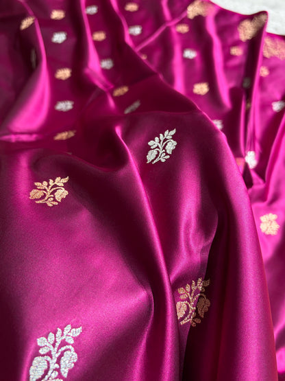 Banarasi Mashru Silk Saree with Floral Scalloped Border & Rupa Sona Motifs