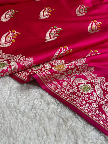 Mashru Satin Silk Banarasi Saree with Scalloped Border & Rupa Sona Motifs