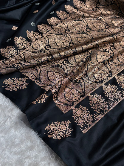 Banarasi Mashru Silk Saree with Floral Scalloped Border & Rupa Sona Motifs