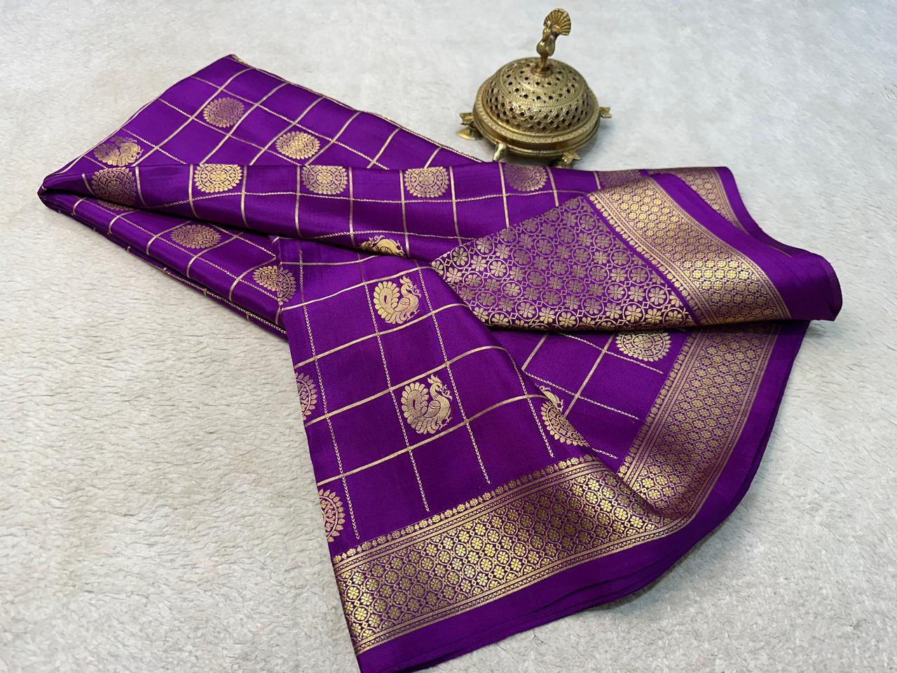 Regal Harmony: Peacock & Chakra Motifs in Chex Soft Silk Elegance