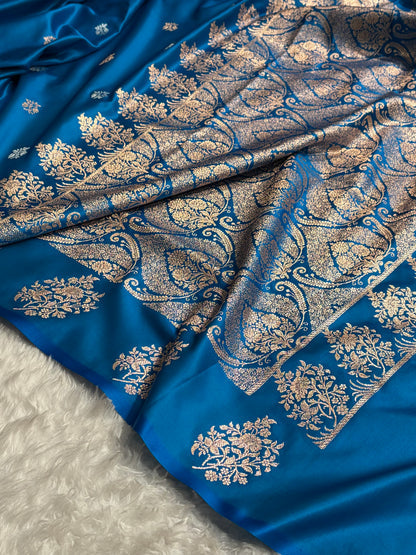 Banarasi Mashru Silk Saree with Floral Scalloped Border & Rupa Sona Motifs