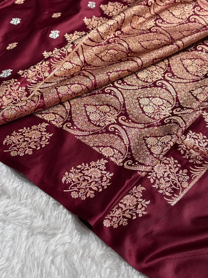 Banarasi Mashru Silk Saree with Floral Scalloped Border & Rupa Sona Motifs