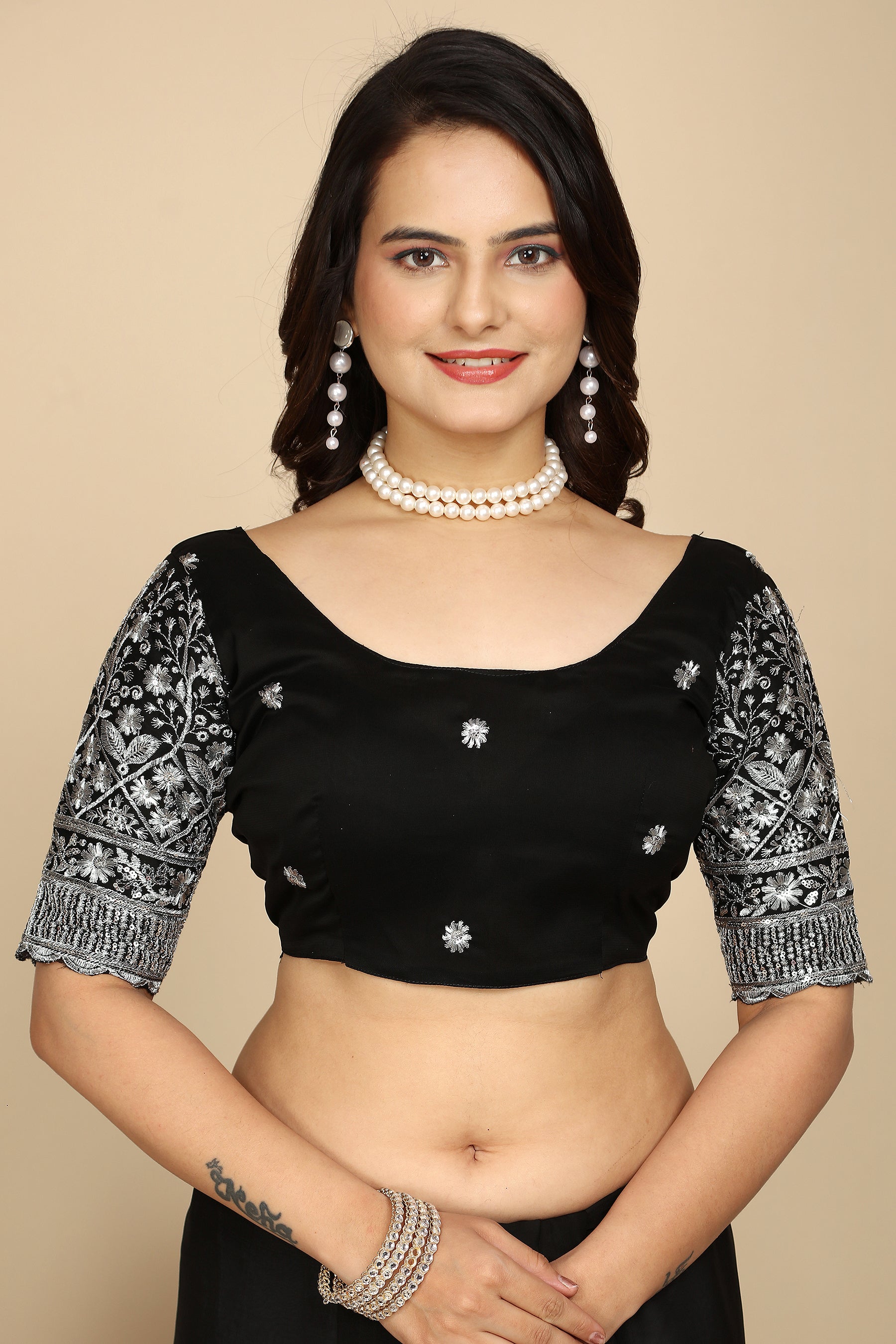 Grace in Every Thread: Exquisite C Pallu & Handwork on black