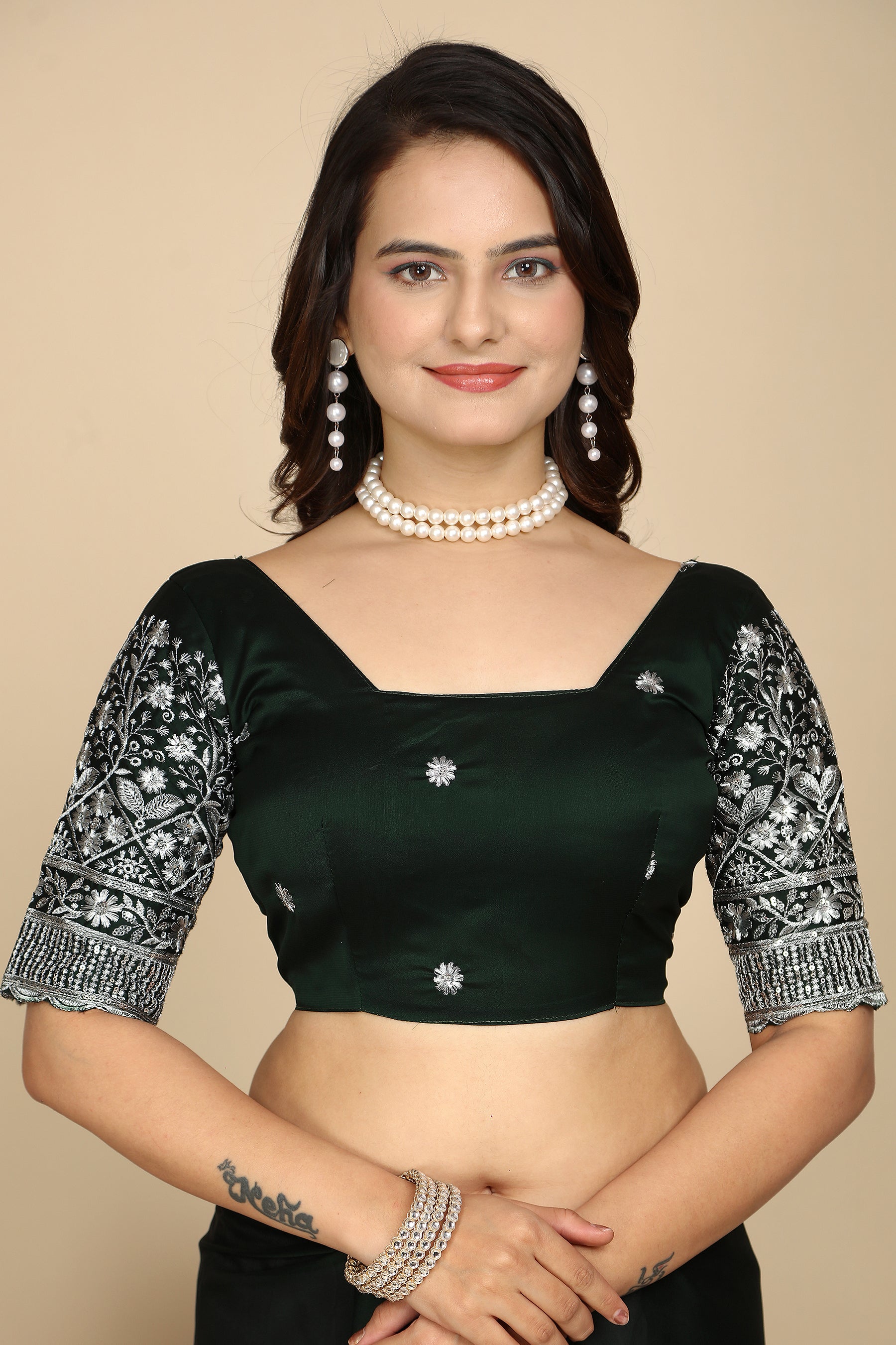 Luxury Woven in Silk: Designer Saree with Contrast Blouse in Bottle Green