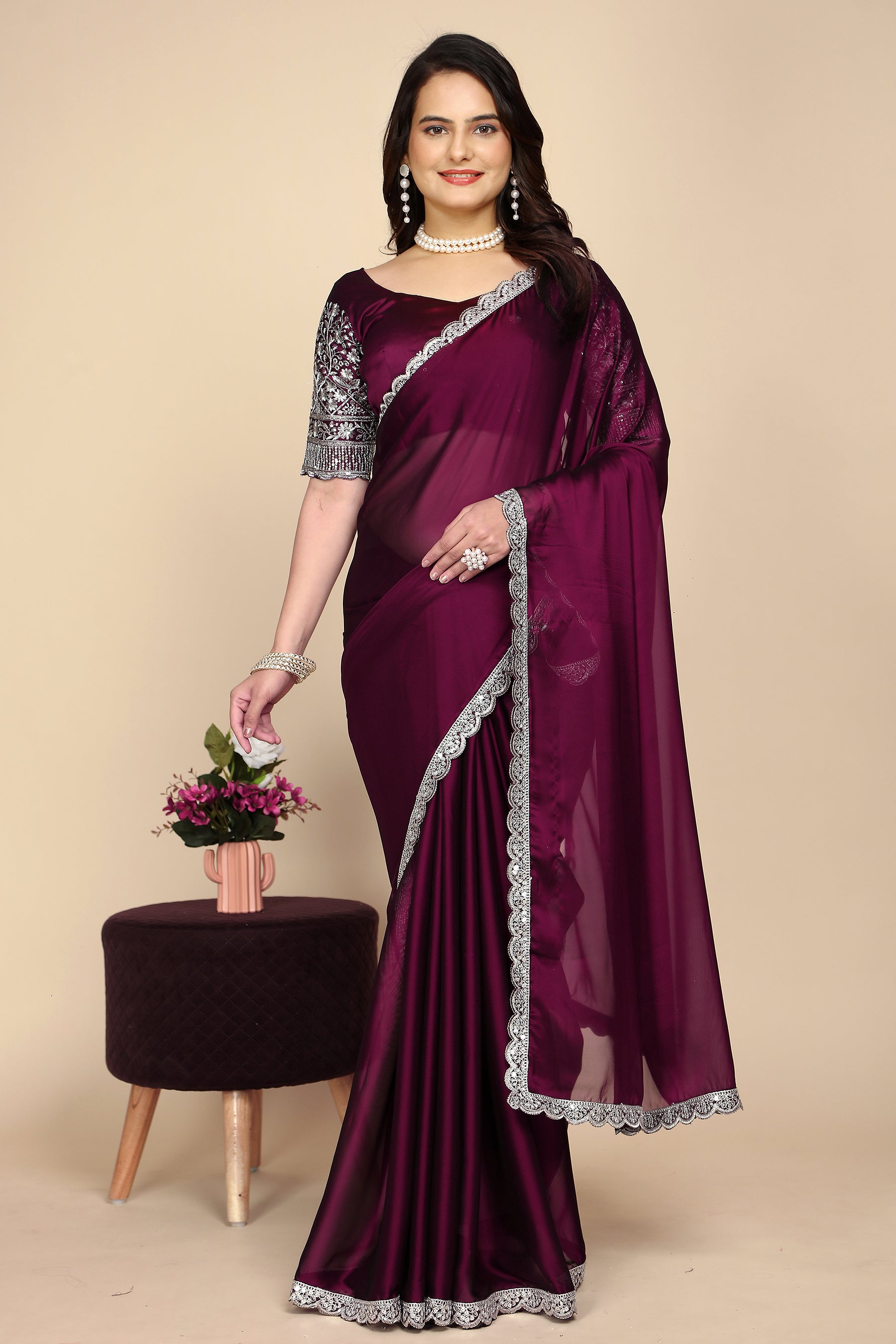 Embroidered to Perfection: A Timeless Fashion Statement in wine colour