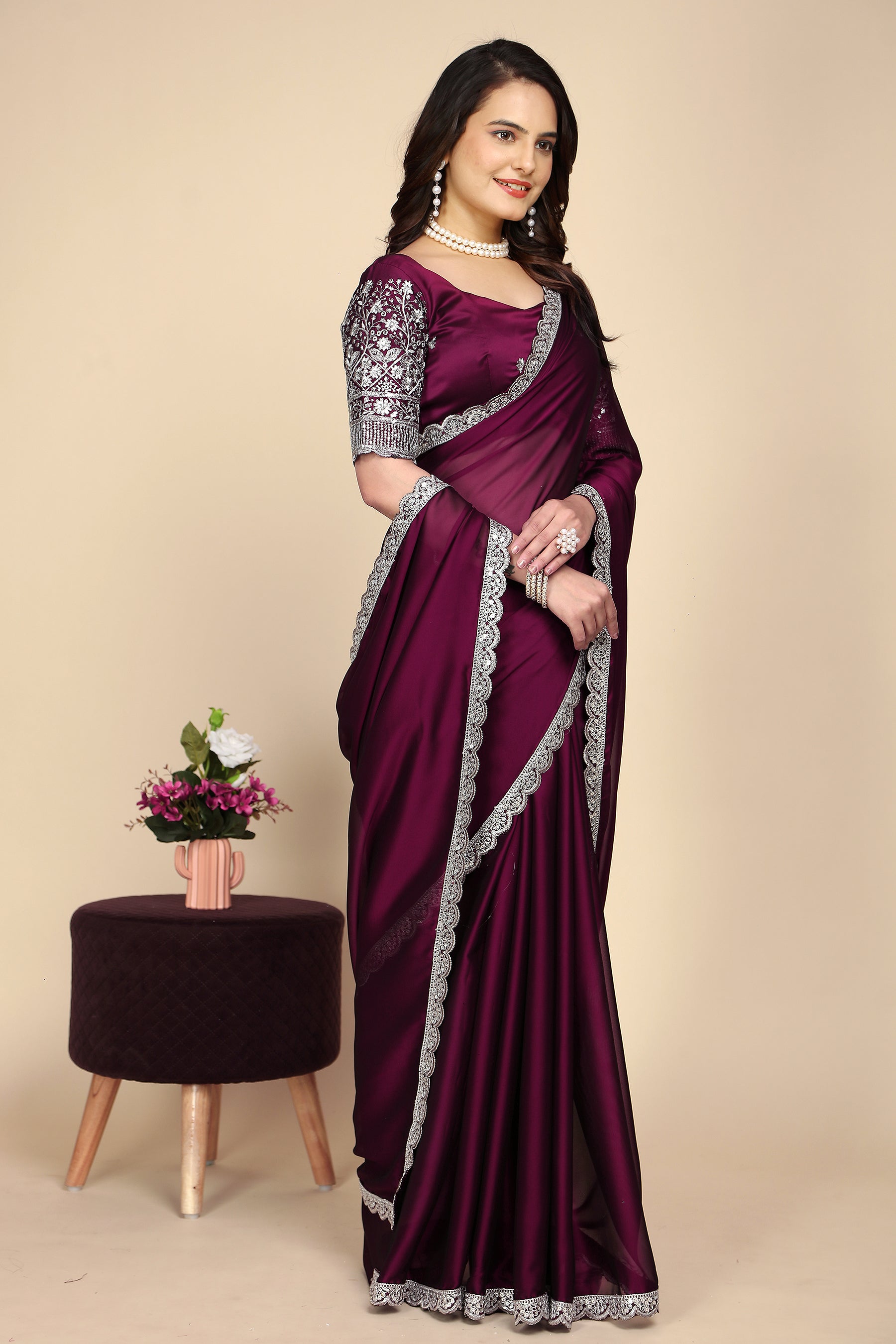 Embroidered to Perfection: A Timeless Fashion Statement in wine colour