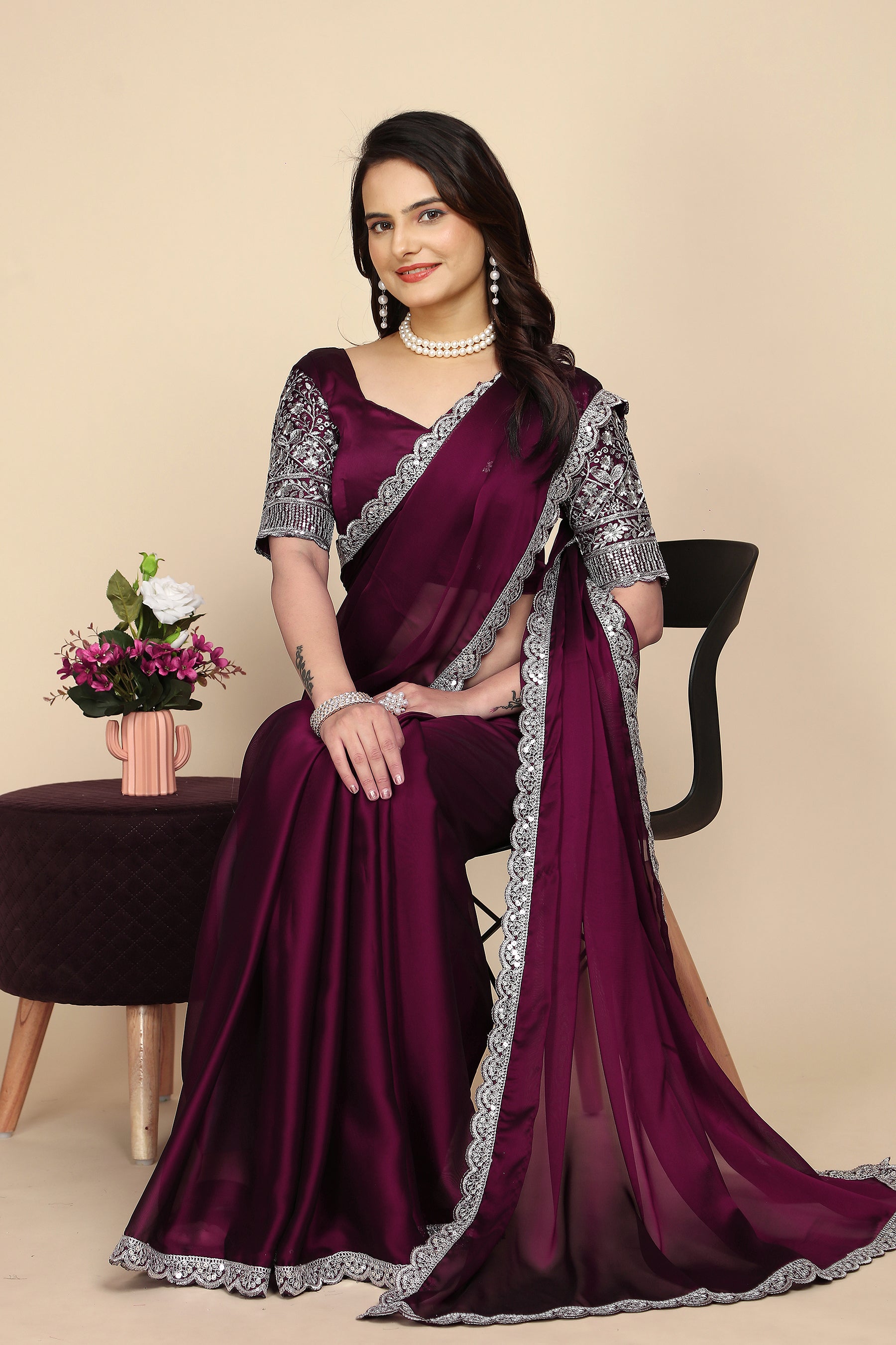 Embroidered to Perfection: A Timeless Fashion Statement in wine colour