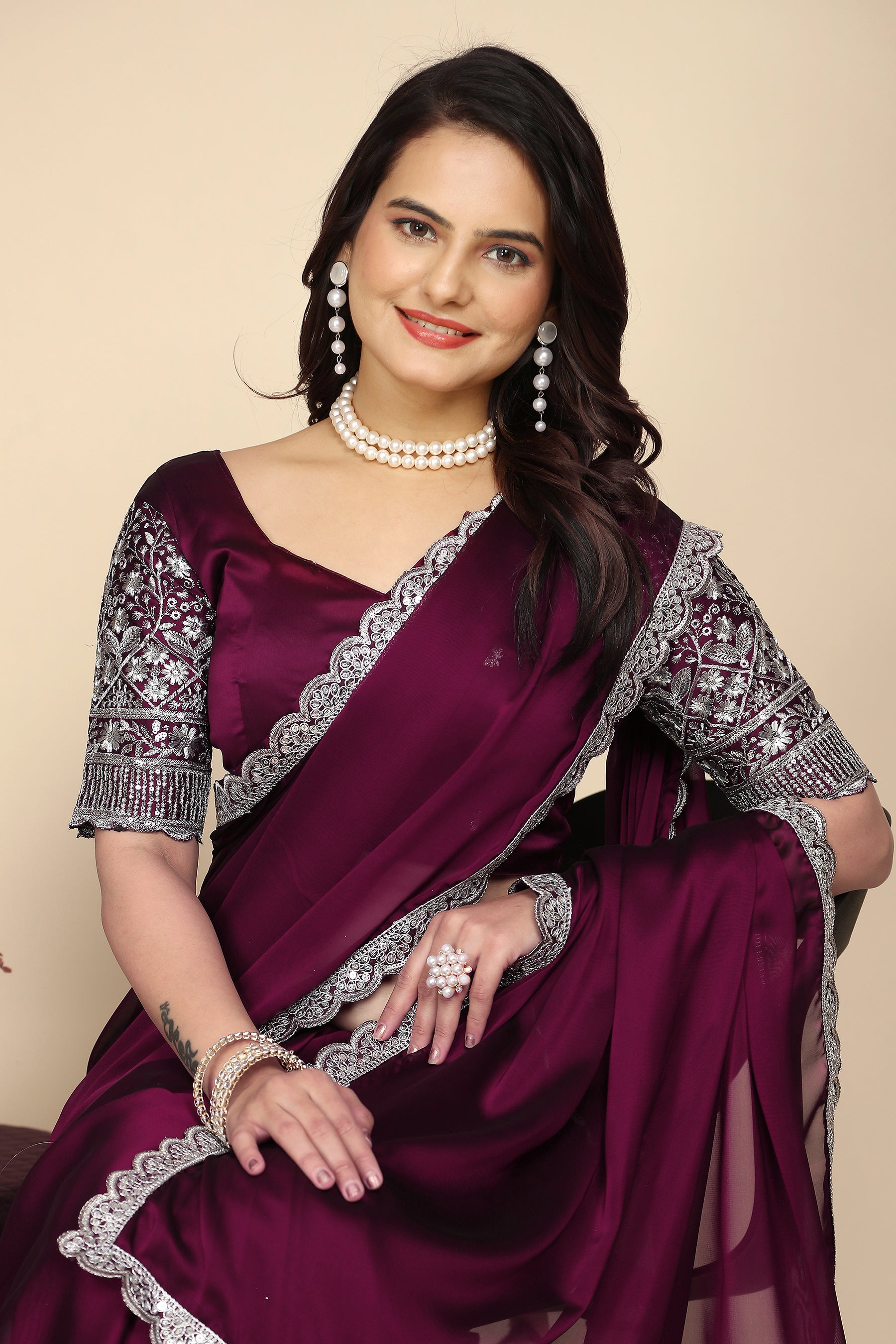 Embroidered to Perfection: A Timeless Fashion Statement in wine colour