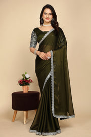 Silk Symphony: The Designer Saree That Defines Beauty in mehndi colour