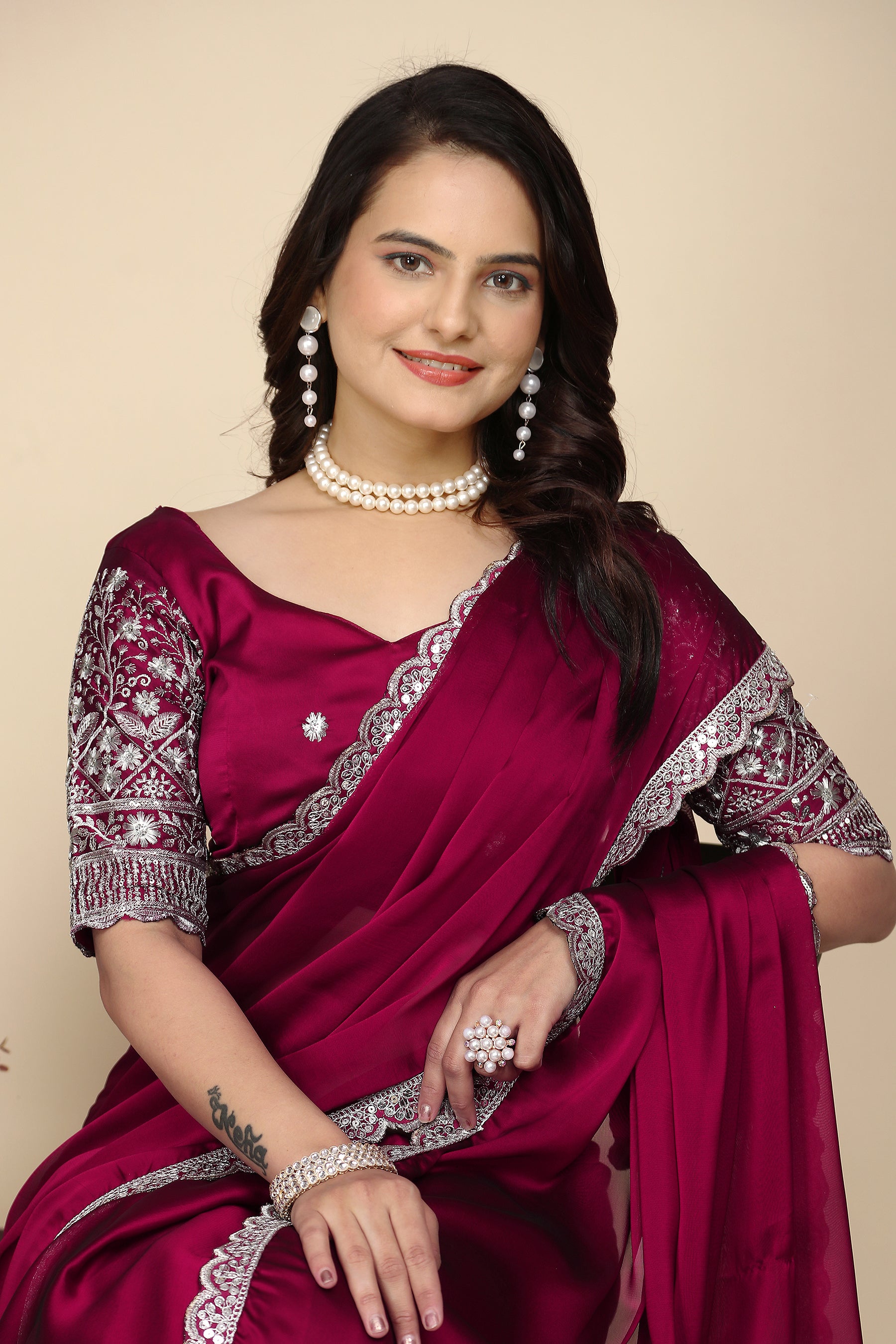 Elevate Elegance: Premium Space Silk Saree with Intricate Embroidery with maroon