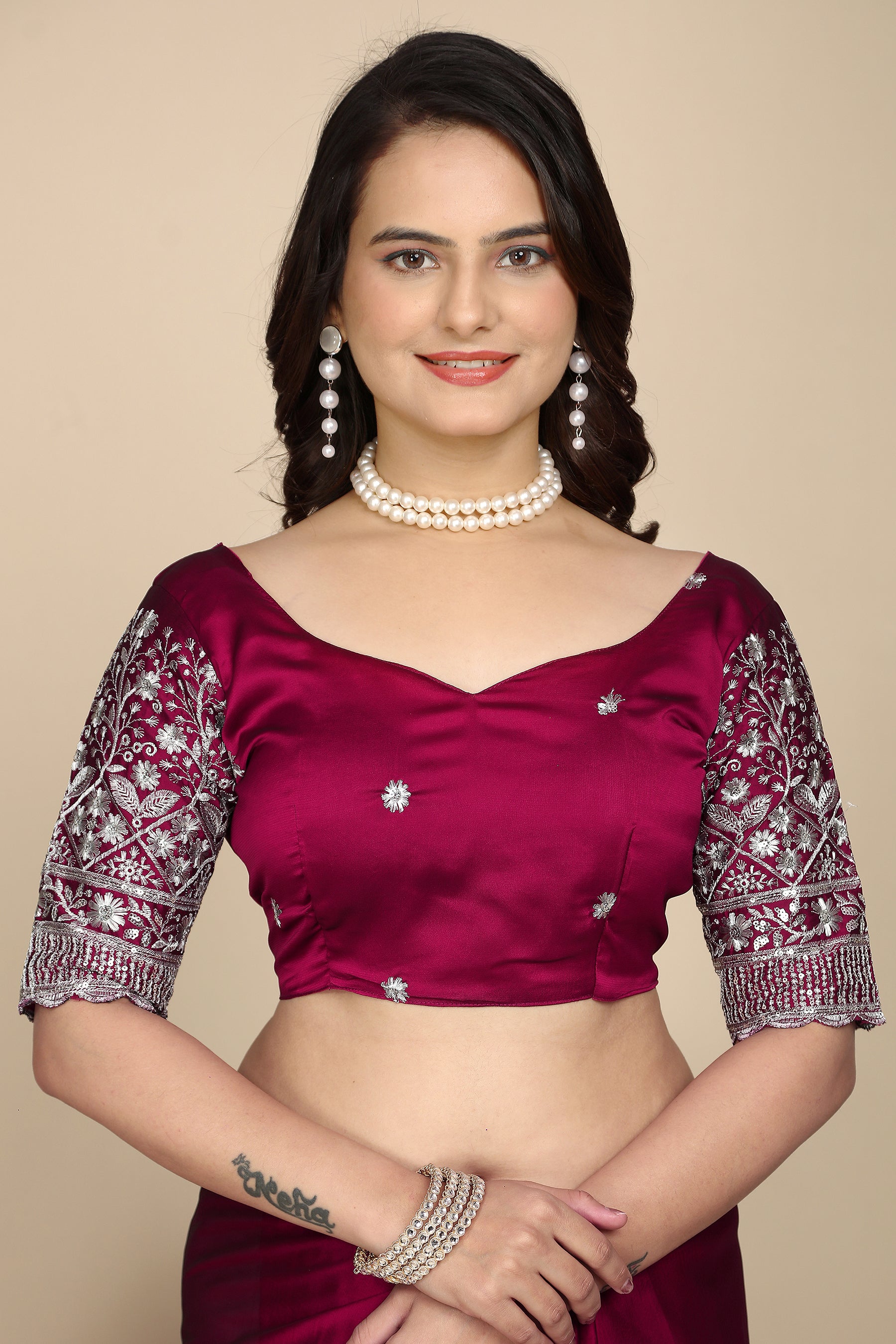 Elevate Elegance: Premium Space Silk Saree with Intricate Embroidery with maroon