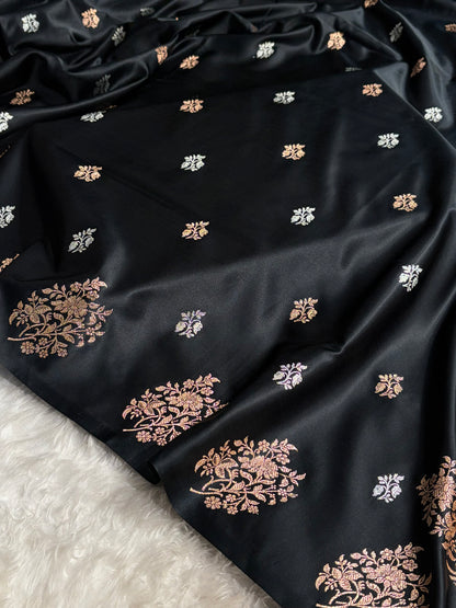 Banarasi Mashru Silk Saree with Floral Scalloped Border & Rupa Sona Motifs