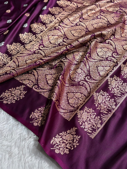 Banarasi Mashru Silk Saree with Floral Scalloped Border & Rupa Sona Motifs
