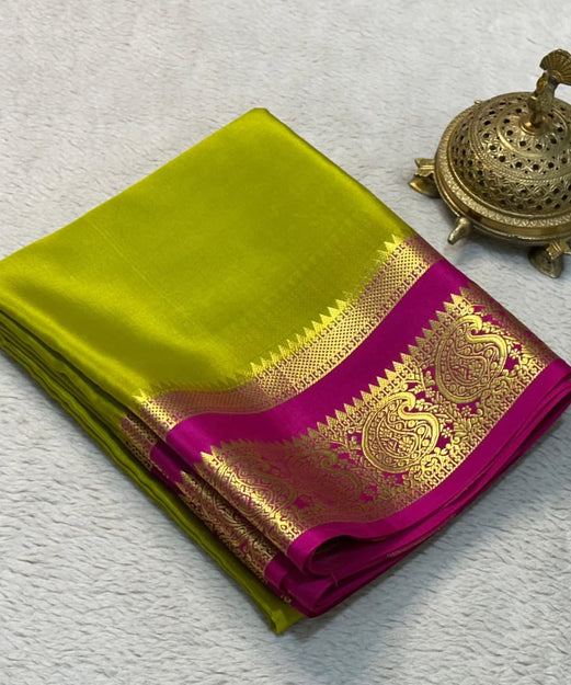 Mysore Silk: Mango Bentex Border Sarees with Line Pallu