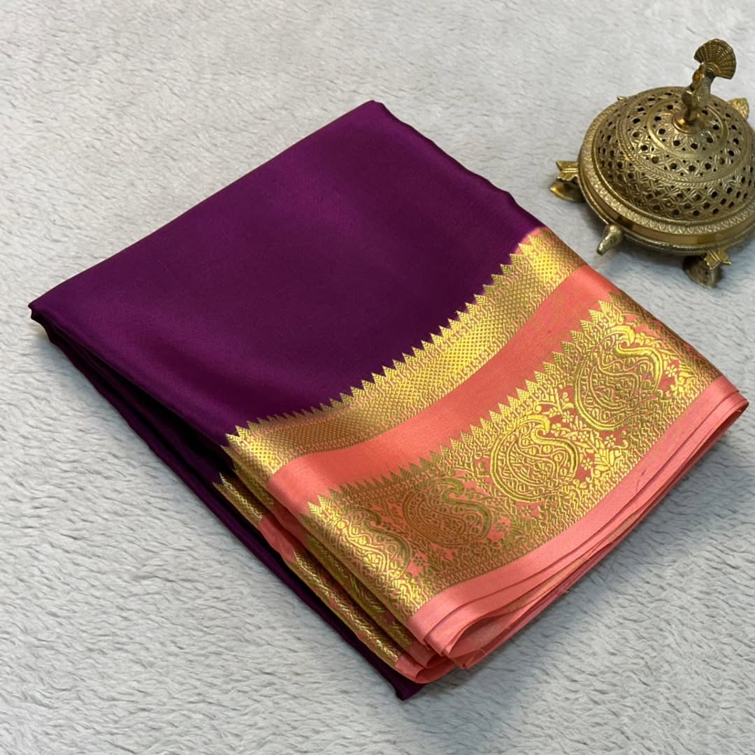 Mysore Silk: Mango Bentex Border Sarees with Line Pallu