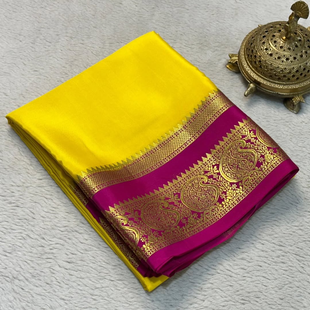 Traditional Charm: Mysore Silk Sarees with Mango Bentex Border