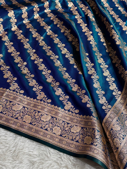Banarasi German  Cross Pattern Banarasi Satin Silk Saree