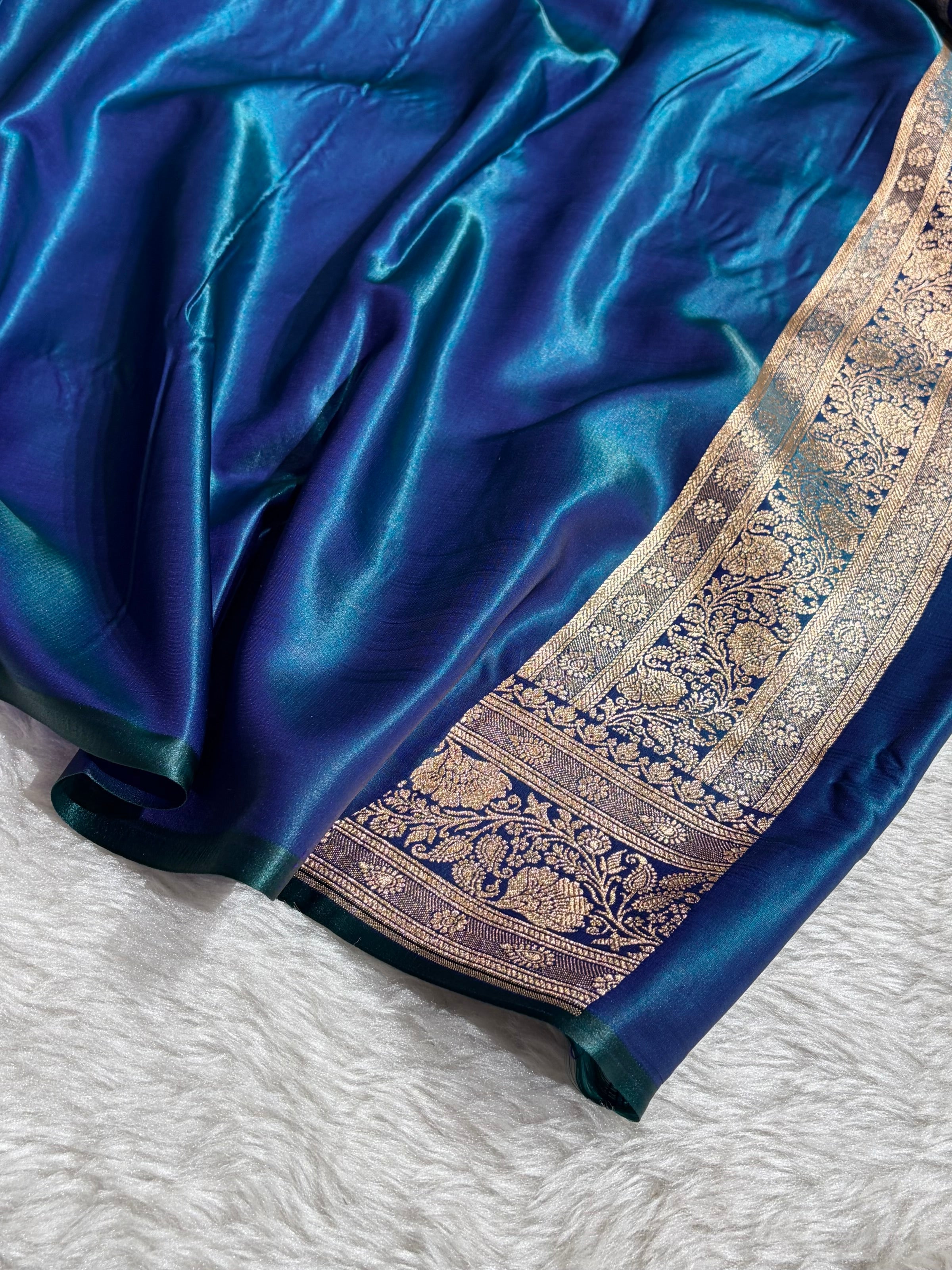 Banarasi German  Cross Pattern Banarasi Satin Silk Saree