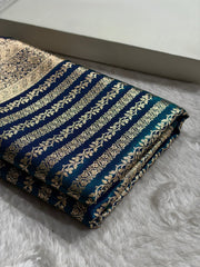 Royal Blue Shades Stripe Pattern Banarasi Satin Silk Saree