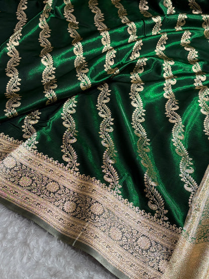 Cross Pattern Banarasi Satin Silk Saree | Jacquard Weave Satin Katan Silk Saree for Women