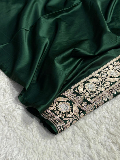 Banarasi Mashru Silk Saree Black | Minakari Boota Rupa Sona Jacquard Saree